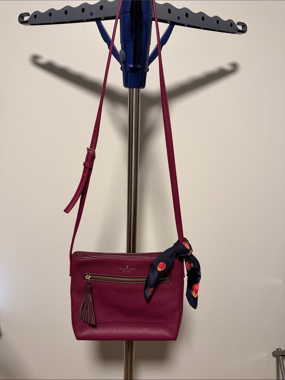 kate spade Magenta Leather Crossbody Bag with Tassel